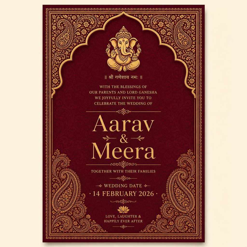 Traditional South Indian wedding invitation