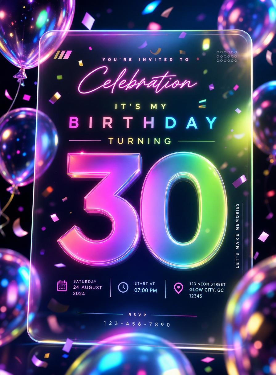 Neon Milestone — Birthday invitation template, Iridescent · playful