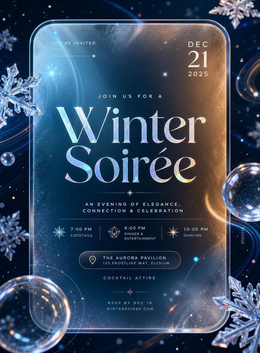 Winter Soirée — Holiday invitation template, Icy · warm glow