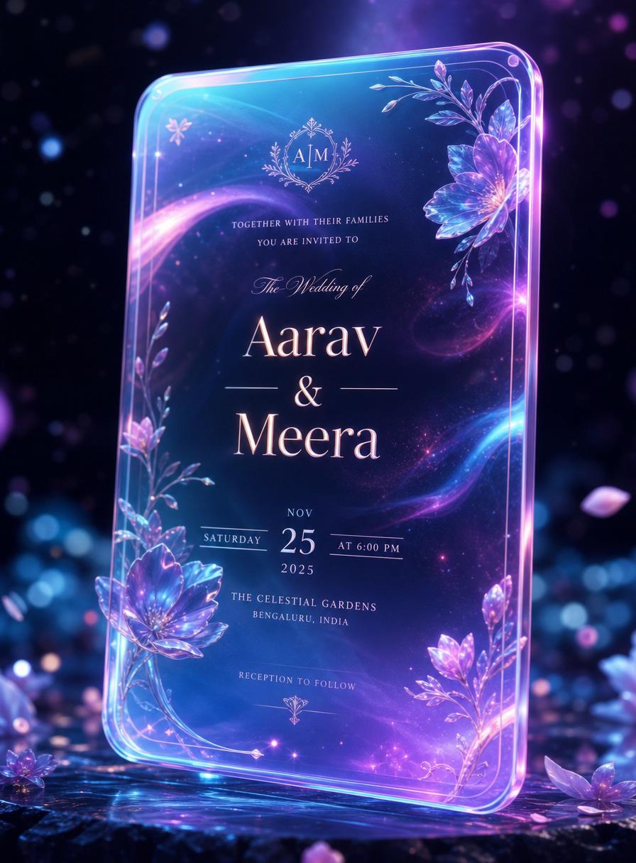 Celestial Wedding — Wedding invitation template, Aurora glass · floral